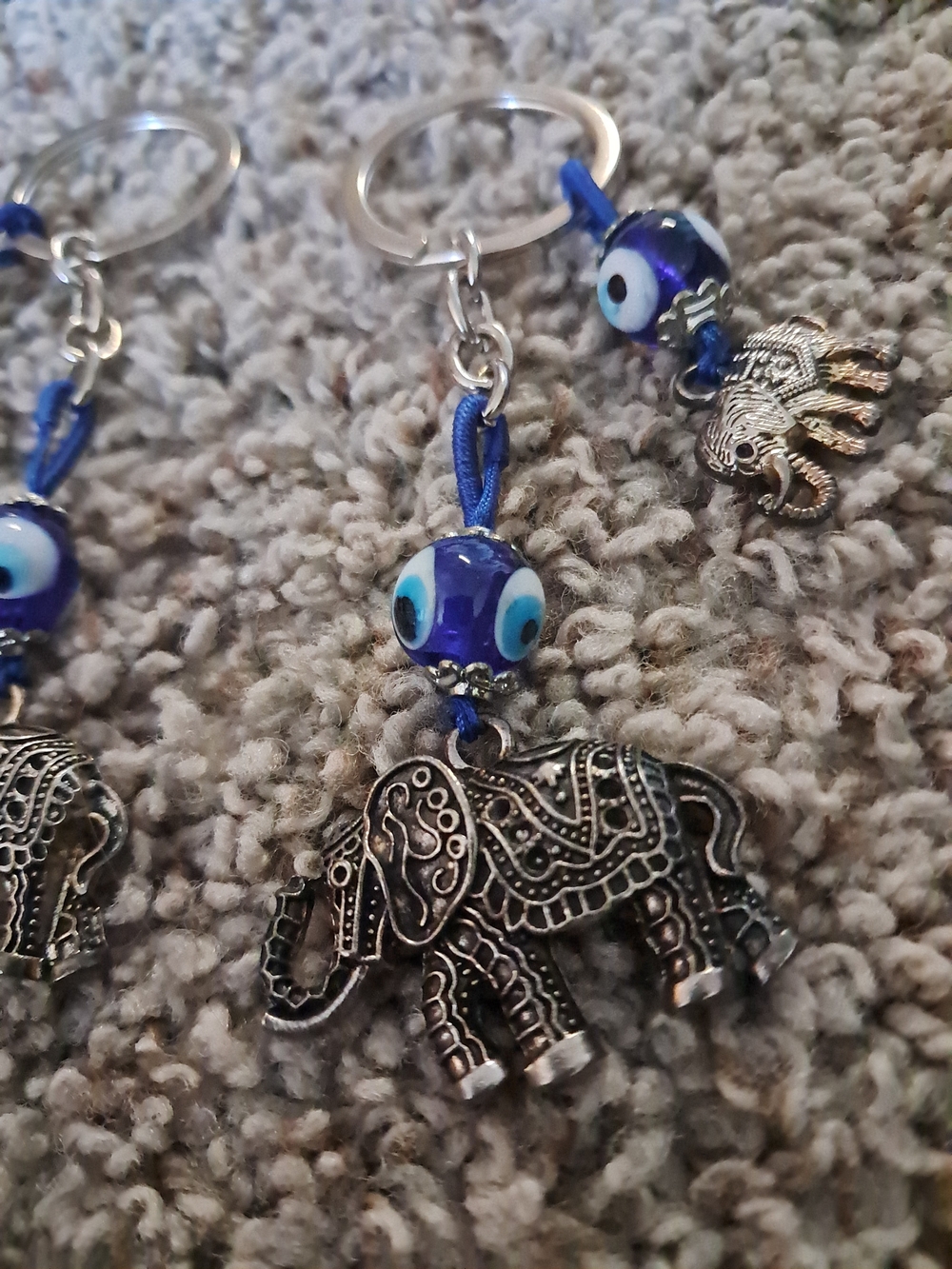 2 Blue Evil Eye Elephant Keychain Charm - Women Jewelry
